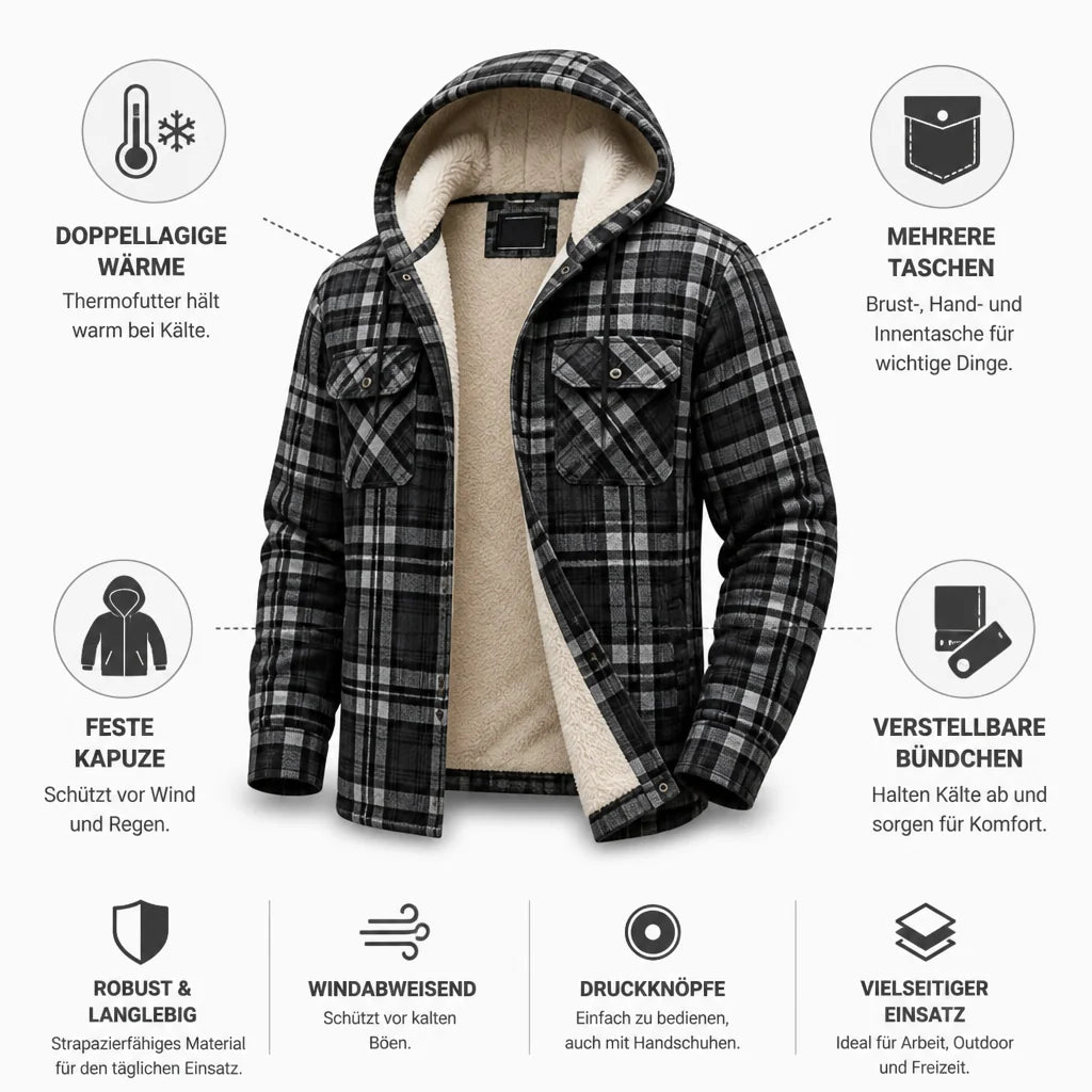 Thermally Lined Hooded Flannel Overshirt