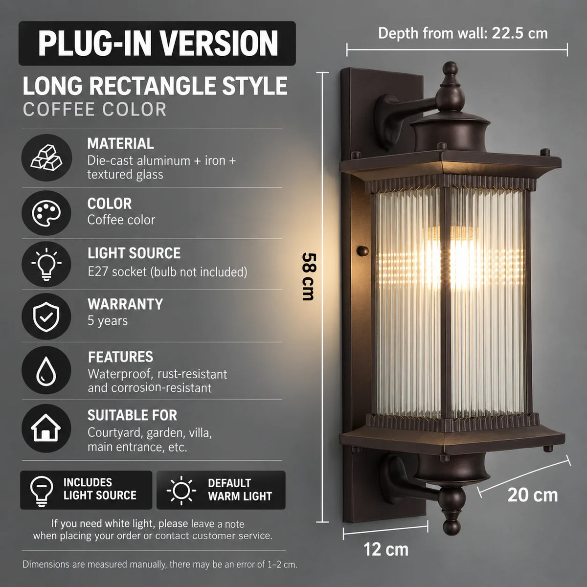 Weatherproof Metal Ribbed Glass Outdoor Wall Light (Hardwired)