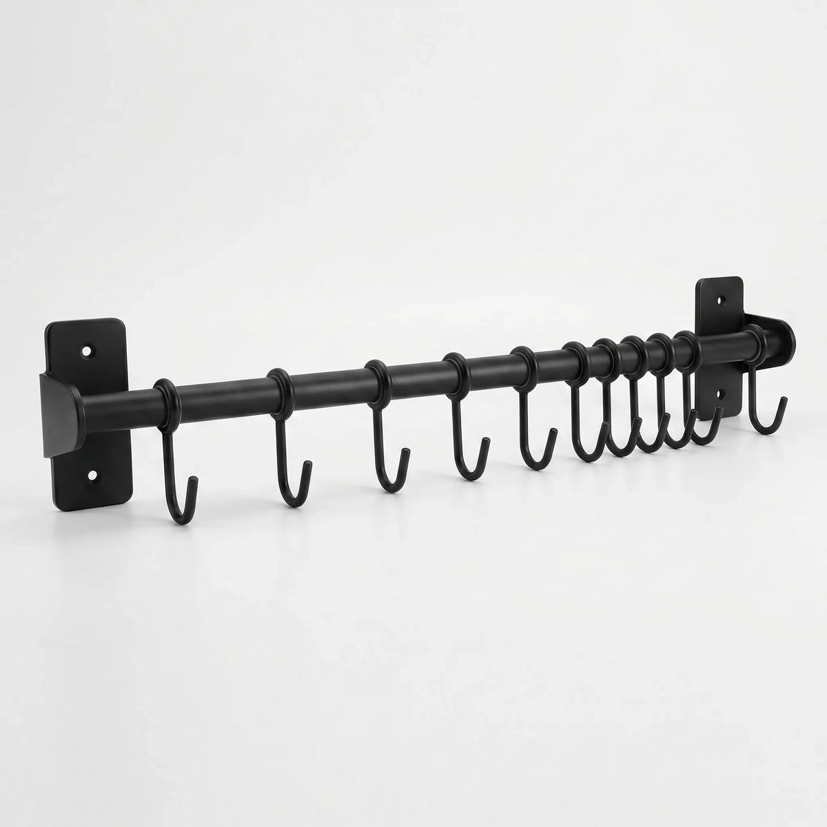 Wall rail kitchen with S-hooks and lid holder