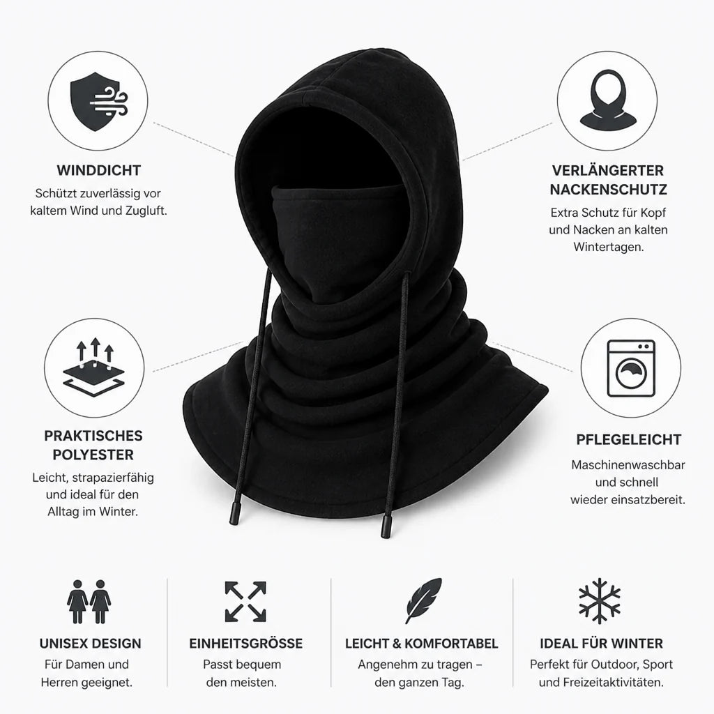 Windproof winter hat with extended neck protection (one size)