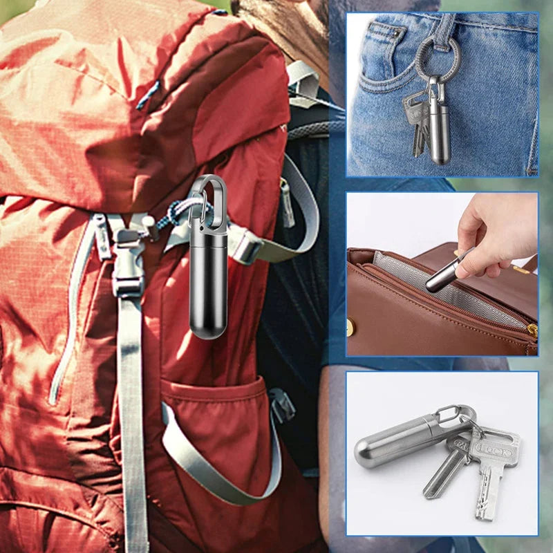 Stainless Steel Waterproof and Airtight Pill Case Keychain