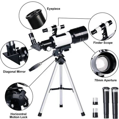 Astronomy Telescope 70mm Aperture Refractor Aluminum Tripod