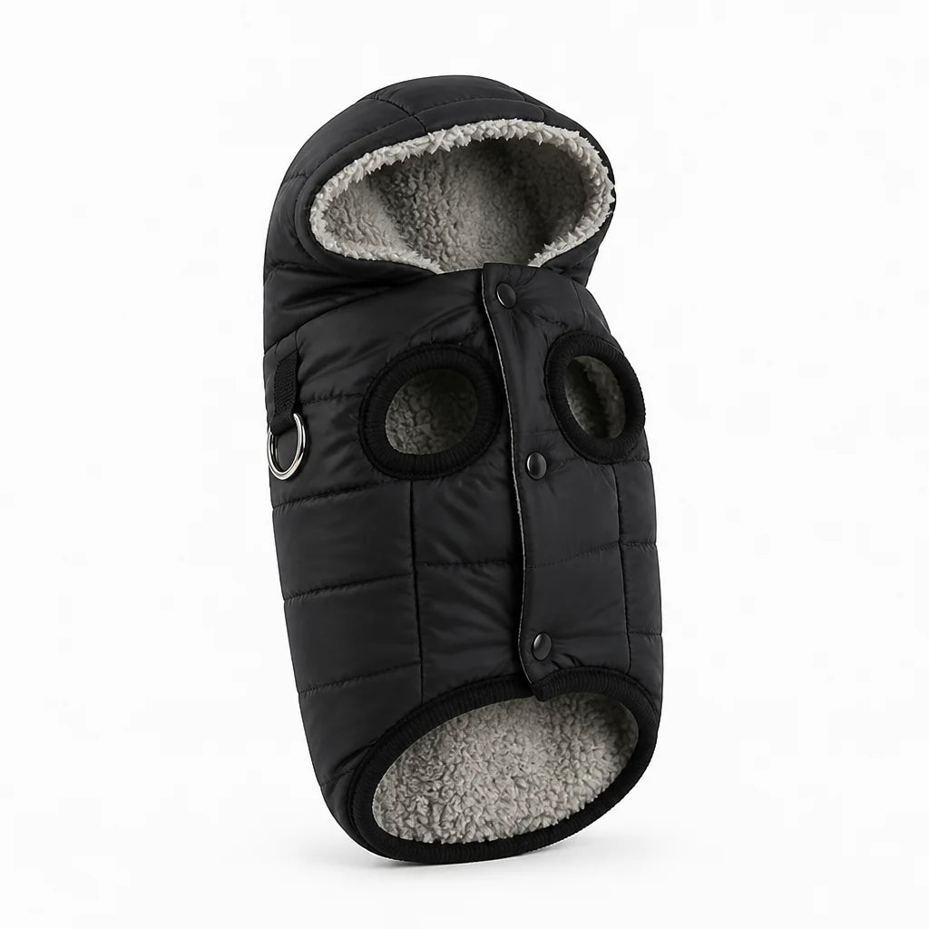 Windproof, fleece-lined dog winter vest with integrated D-ring