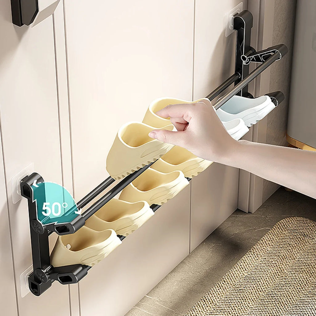 Wall-mounted shoe rack with drainage system