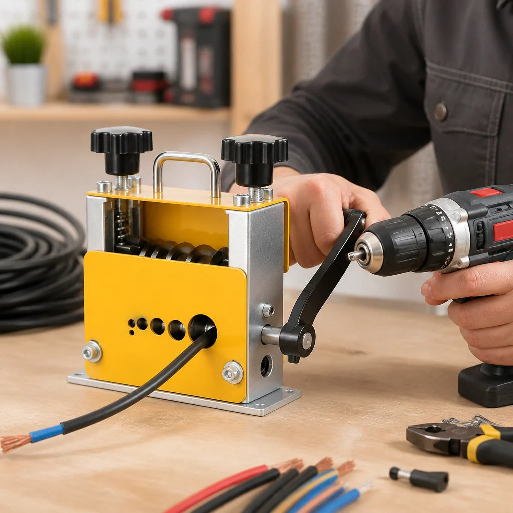 Dual-Mode Crank and Drill Multi-Hole Wire Stripper