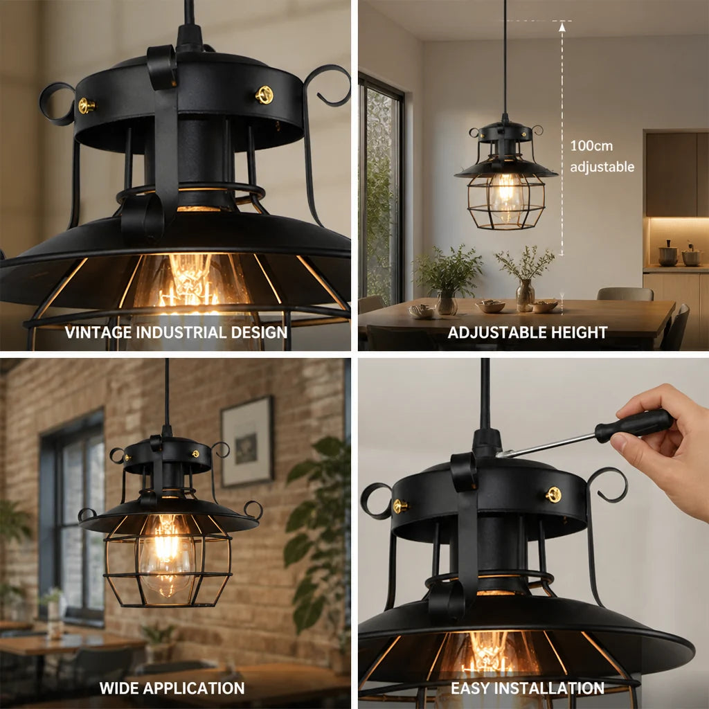 Adjustable Pendant Light in Iron Cage Design