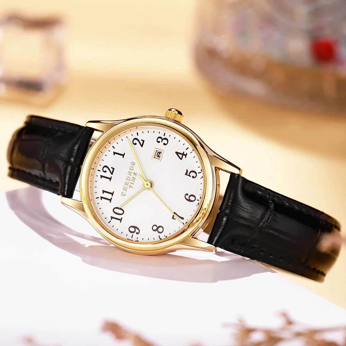 Women's Quartz Wristwatch, Square Dial, Faux Leather Strap