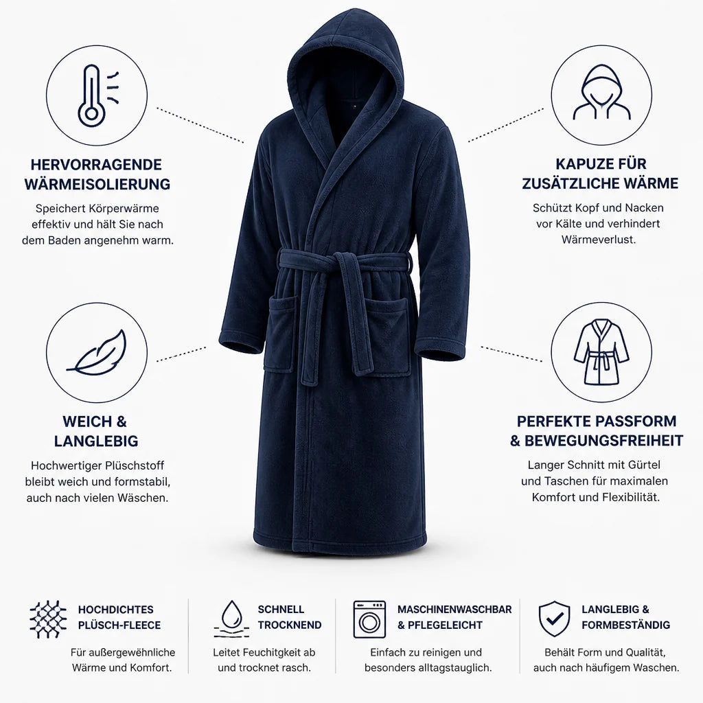 Men's Hooded Bathrobe with High Volume and Quick-Drying Plush C1