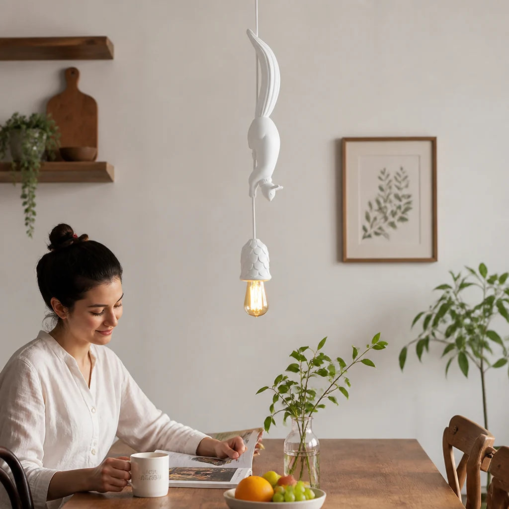 Art Deco Squirrel and Pinecone Hanging Lamp (114 cm Suspension)