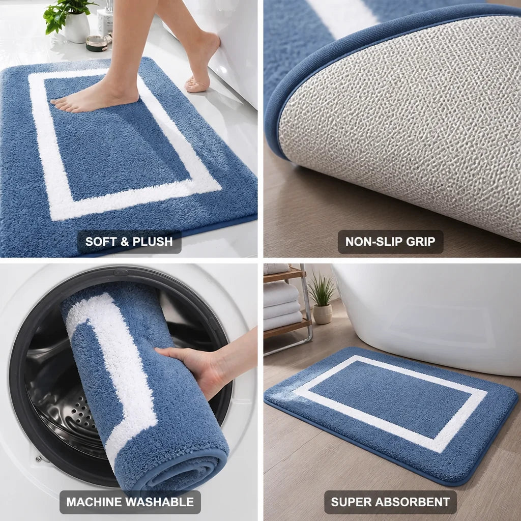 Plush Microfiber Non-Slip Bath Mat (Machine Washable)