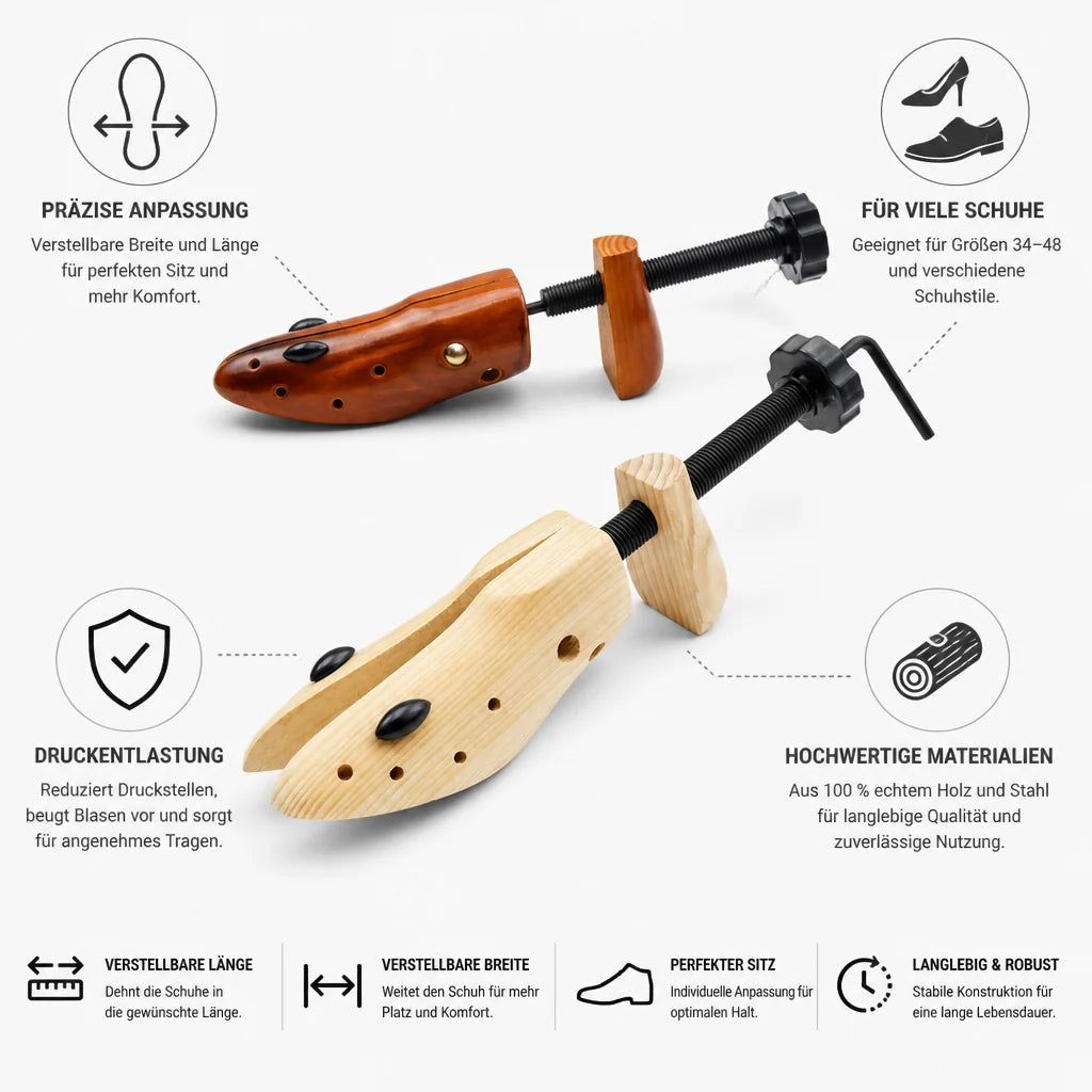 Adjustable Wooden Shoe Tree in Width & Length (Sizes 34-48)
