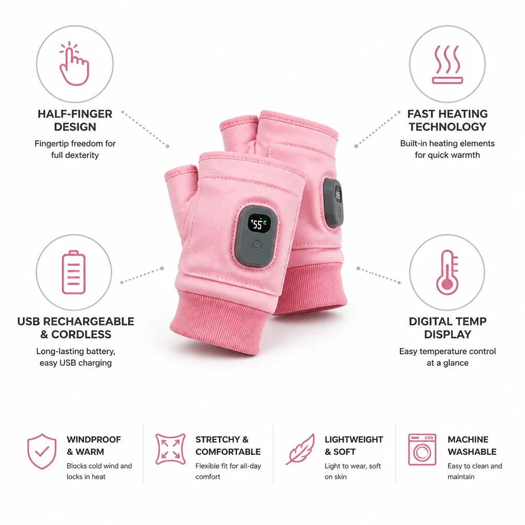 USB Rechargeable Heated Half-Finger Bicycle Gloves