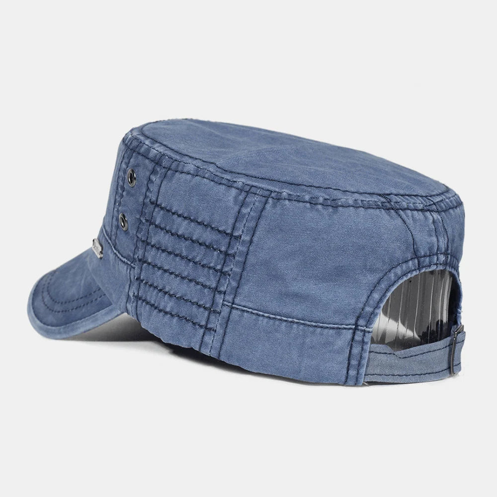 Men's Military Style Cap, Washed Cotton, Adjustable Strap