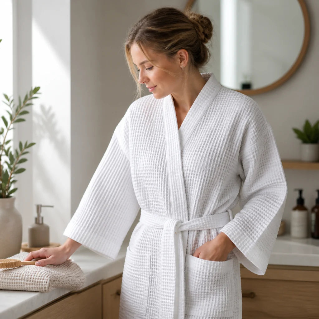 Lightweight Quick-Drying Waffle Cotton Bathrobe
