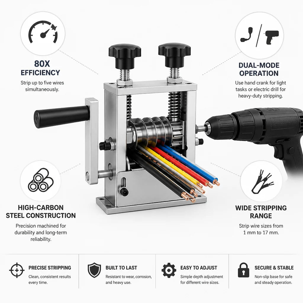 Double-function multi-hole cable stripper made of high-carbon steel