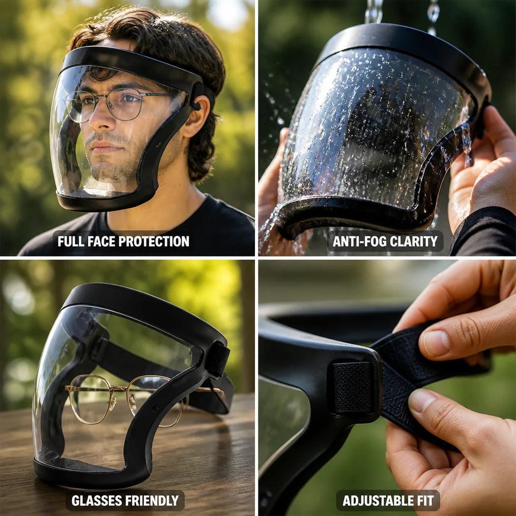 Full Face Shield Anti-Fog Clear Visor & Adjustable Headband