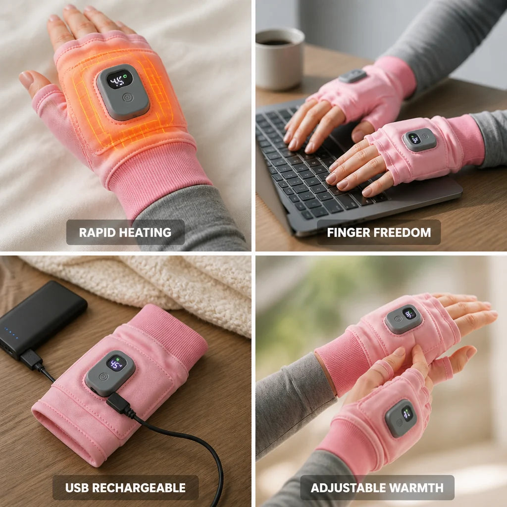 USB Rechargeable Heated Half-Finger Bicycle Gloves