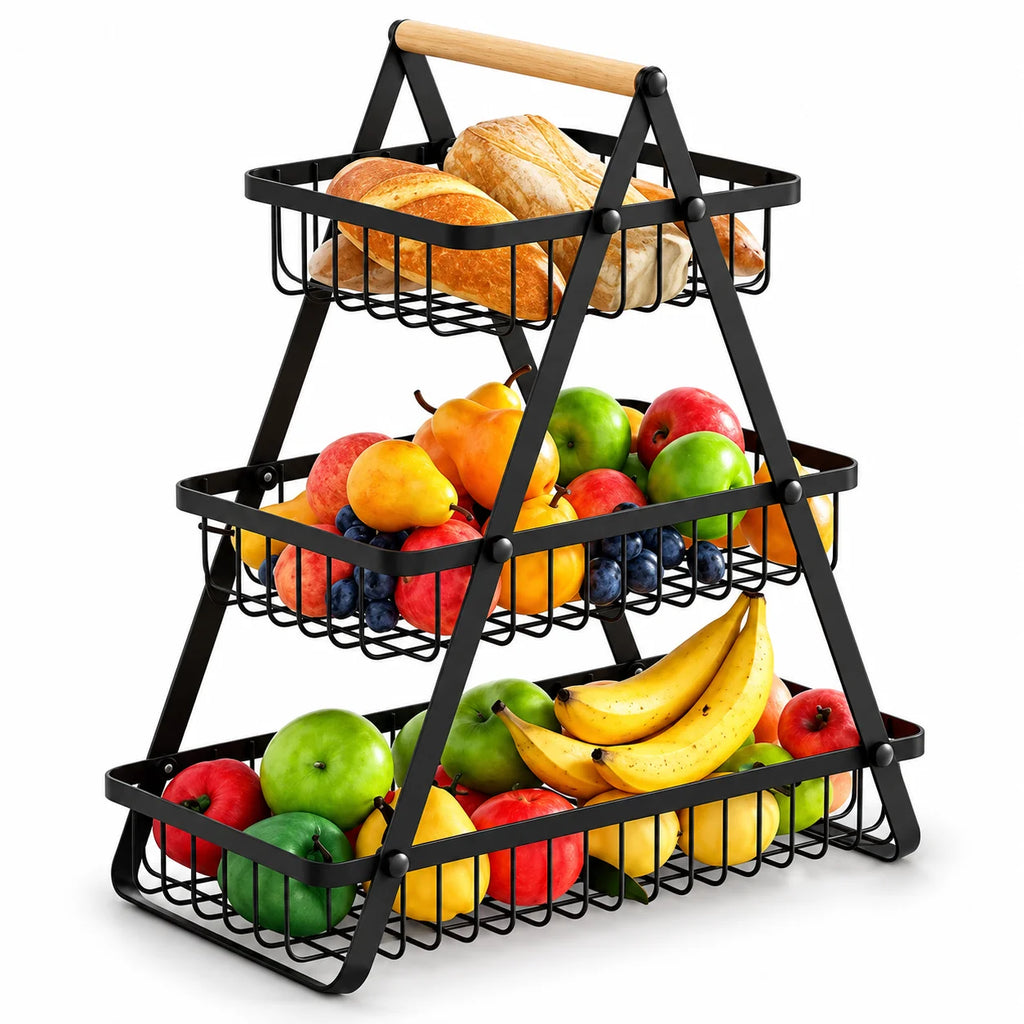 Storage basket with carrying handle & bead decoration