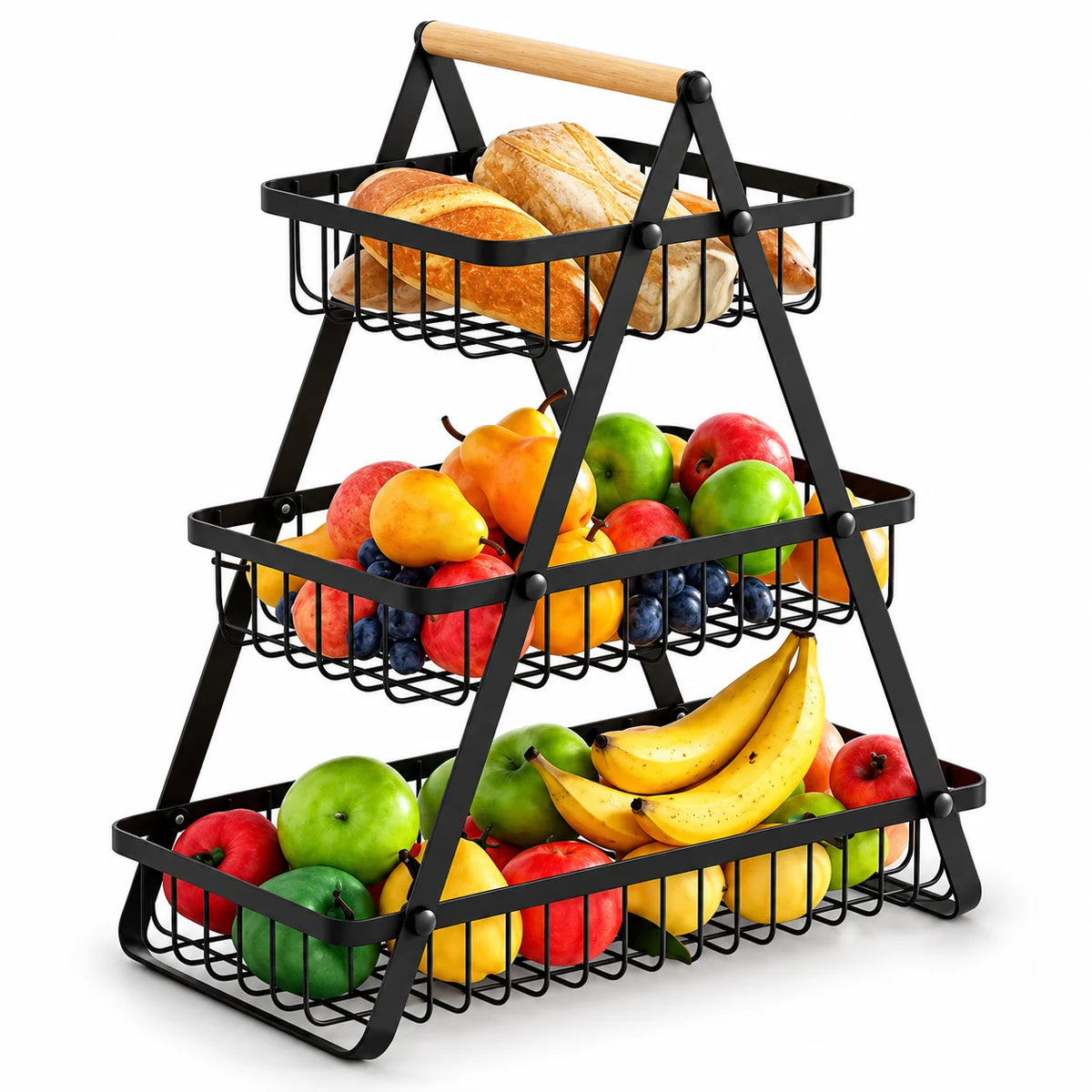 Storage basket with carrying handle & bead decoration