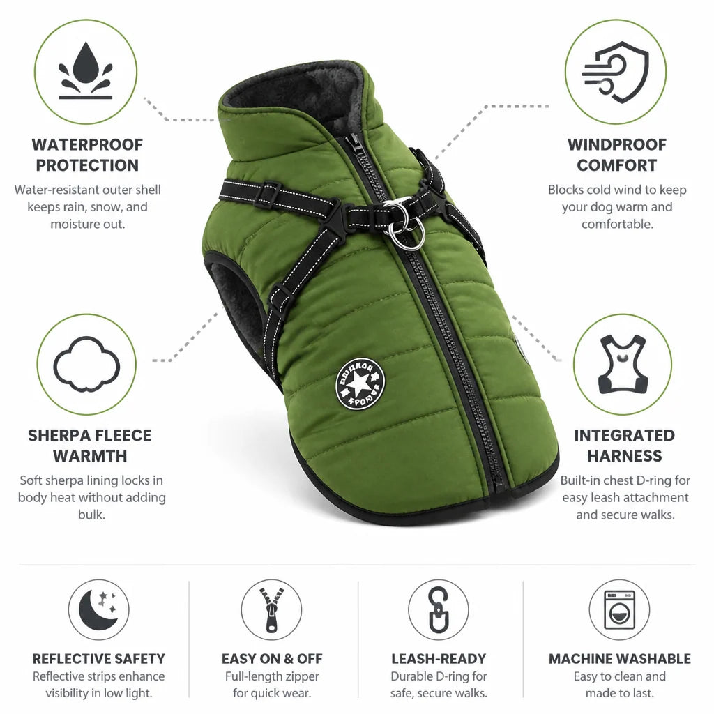Dog Coat Water-Repellent Windproof Shell & Sherpa Fleece Lining