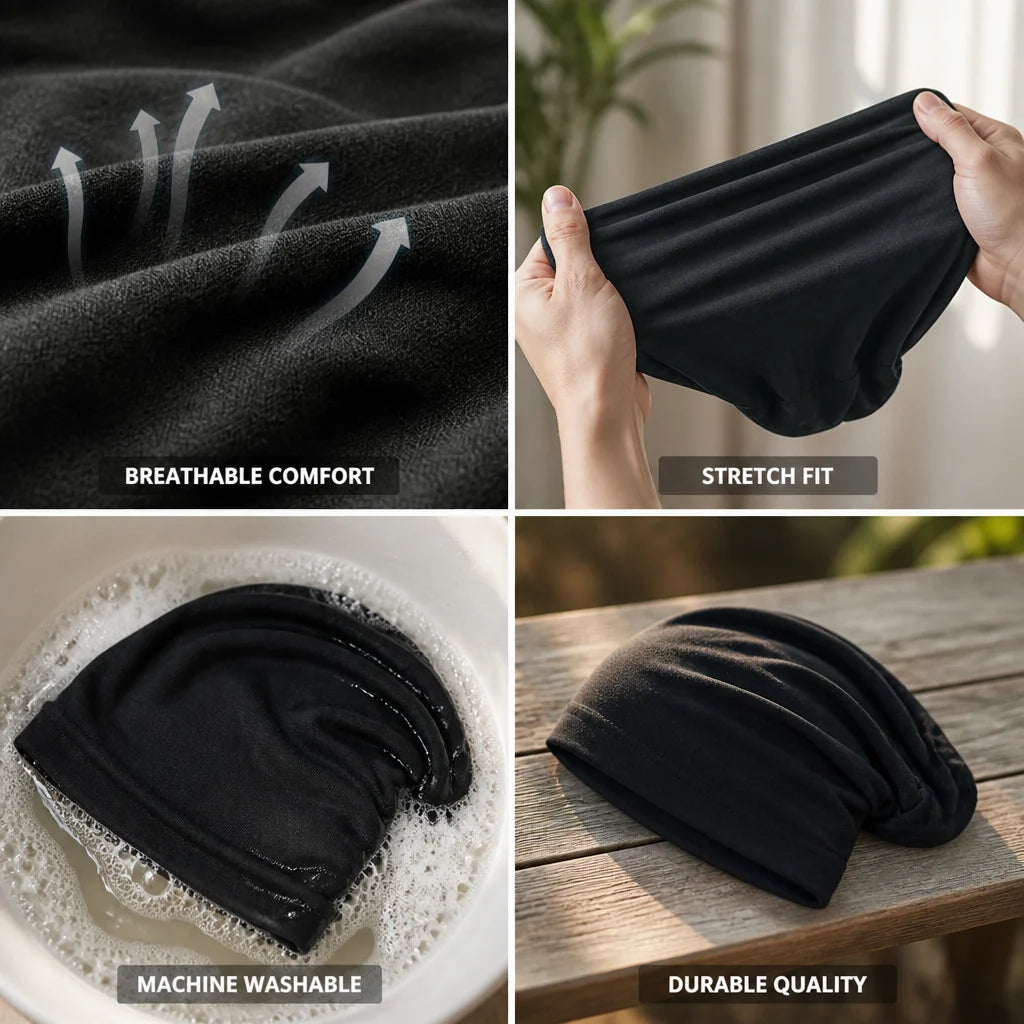 Loose Knit Beanie Cotton Spandex Blend Breathable Stretch Fabric (One Size)