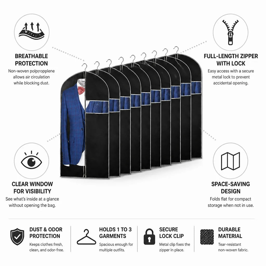 Breathable Garment Cover Made of Polypropylene (Clear Viewing Window & Lockable Zipper)