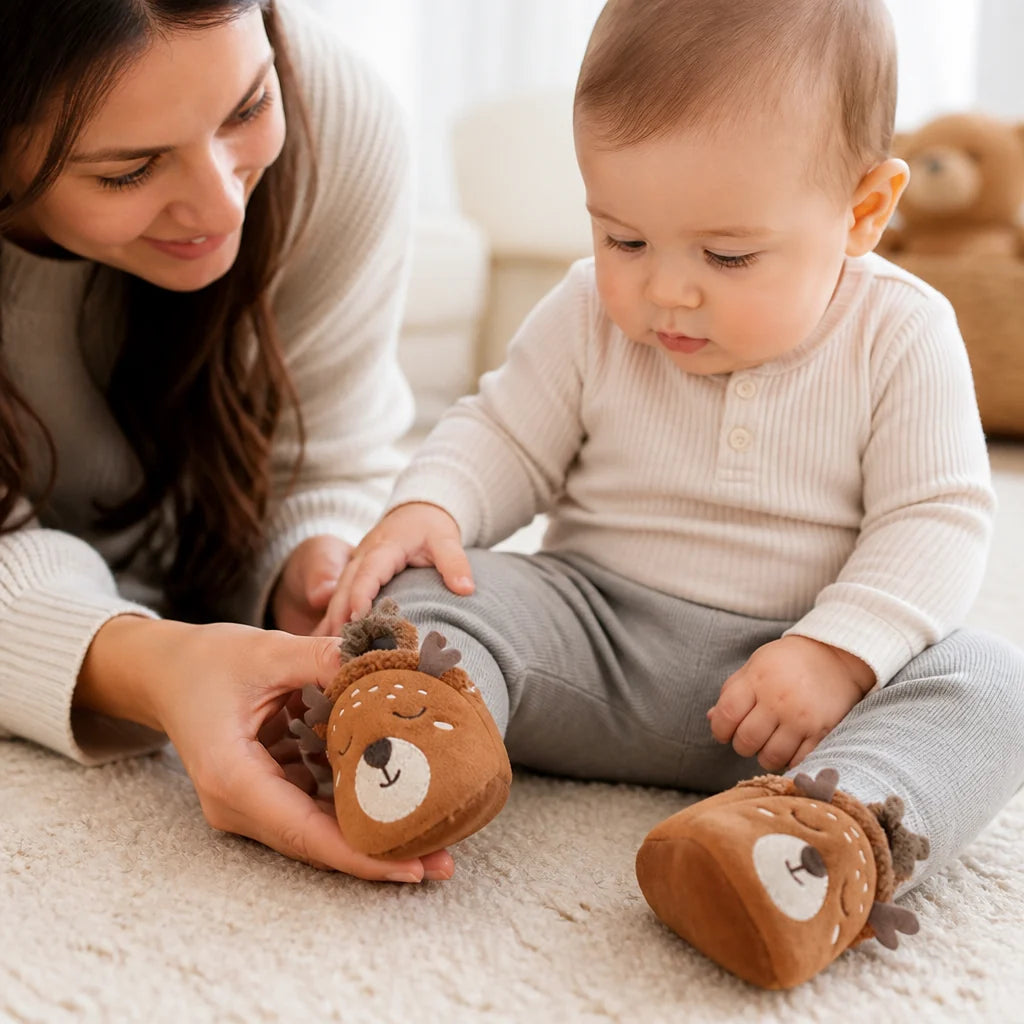 Soft, fluffy, and flexible non-slip baby booties (machine washable)