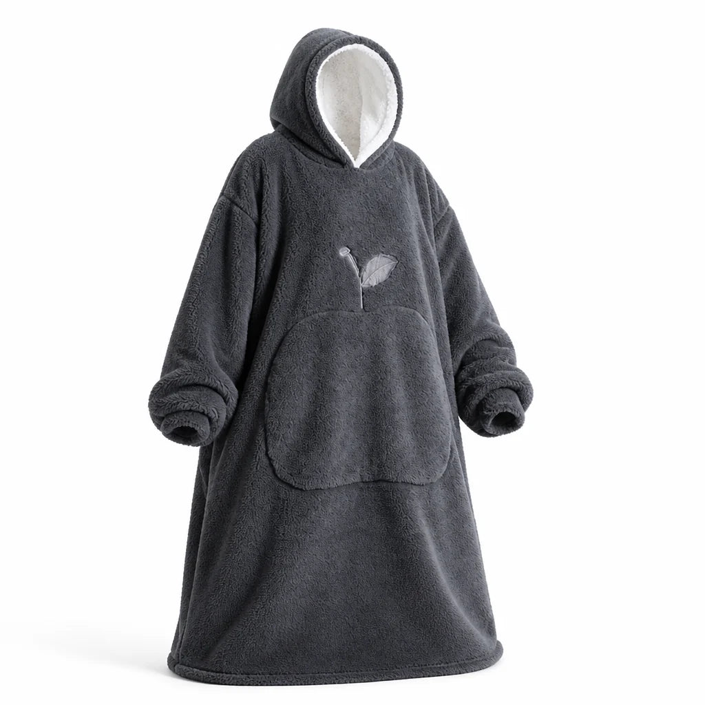 Oversized Sherpa Fleece Hoodie Blanket with Sleeves and Pocket (One Size)