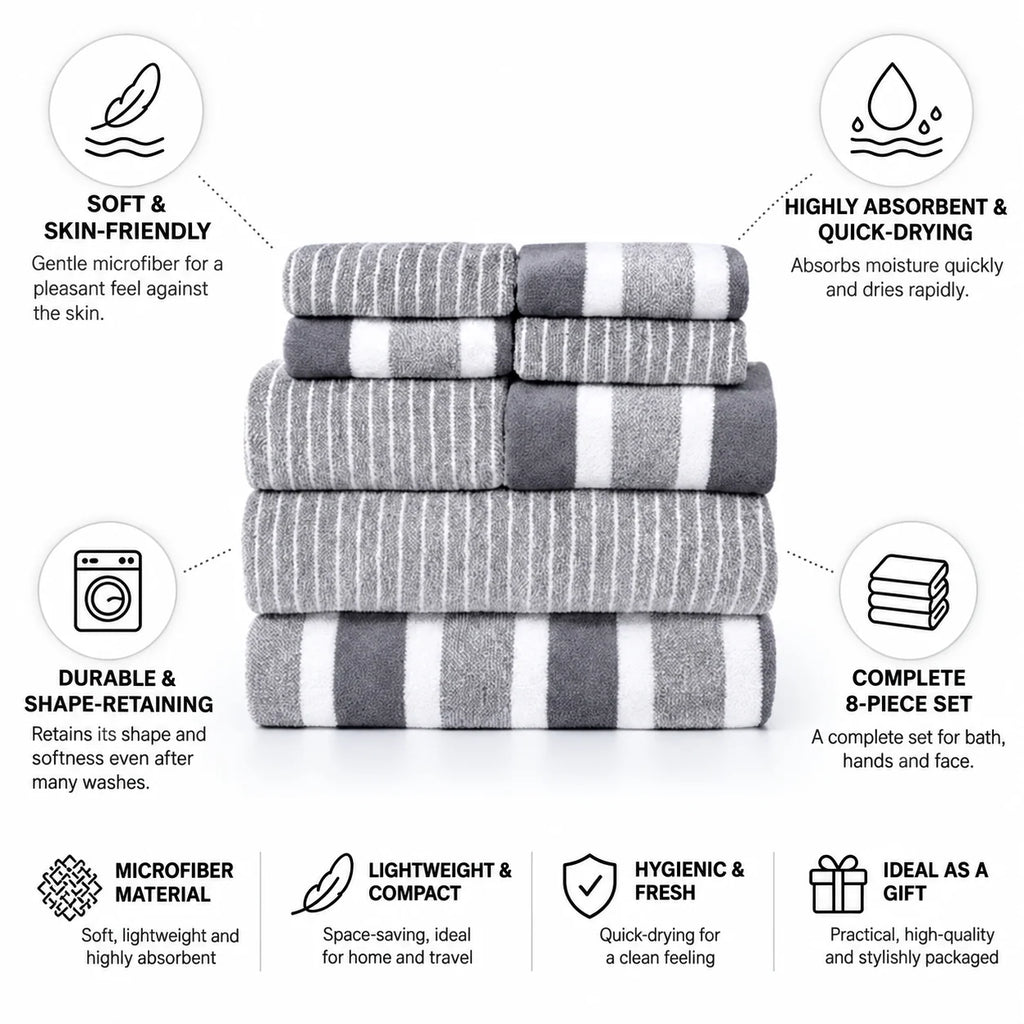 Bath Towel Set Microfiber Quick Dry (8-Piece)