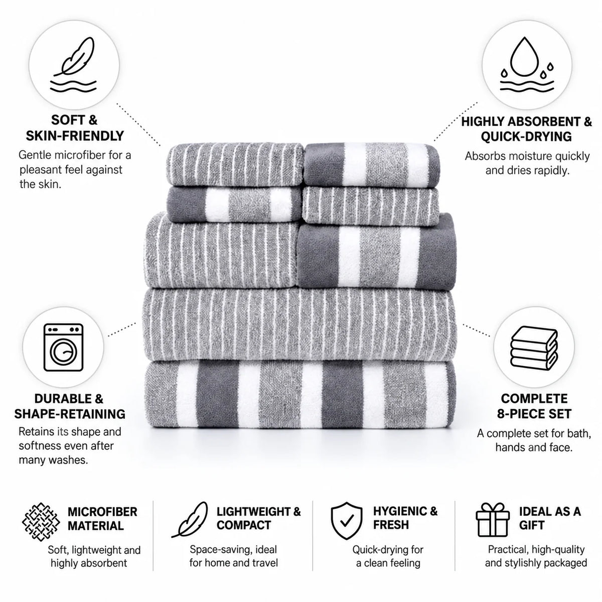 Bath Towel Set Microfiber Quick Dry (8-Piece)