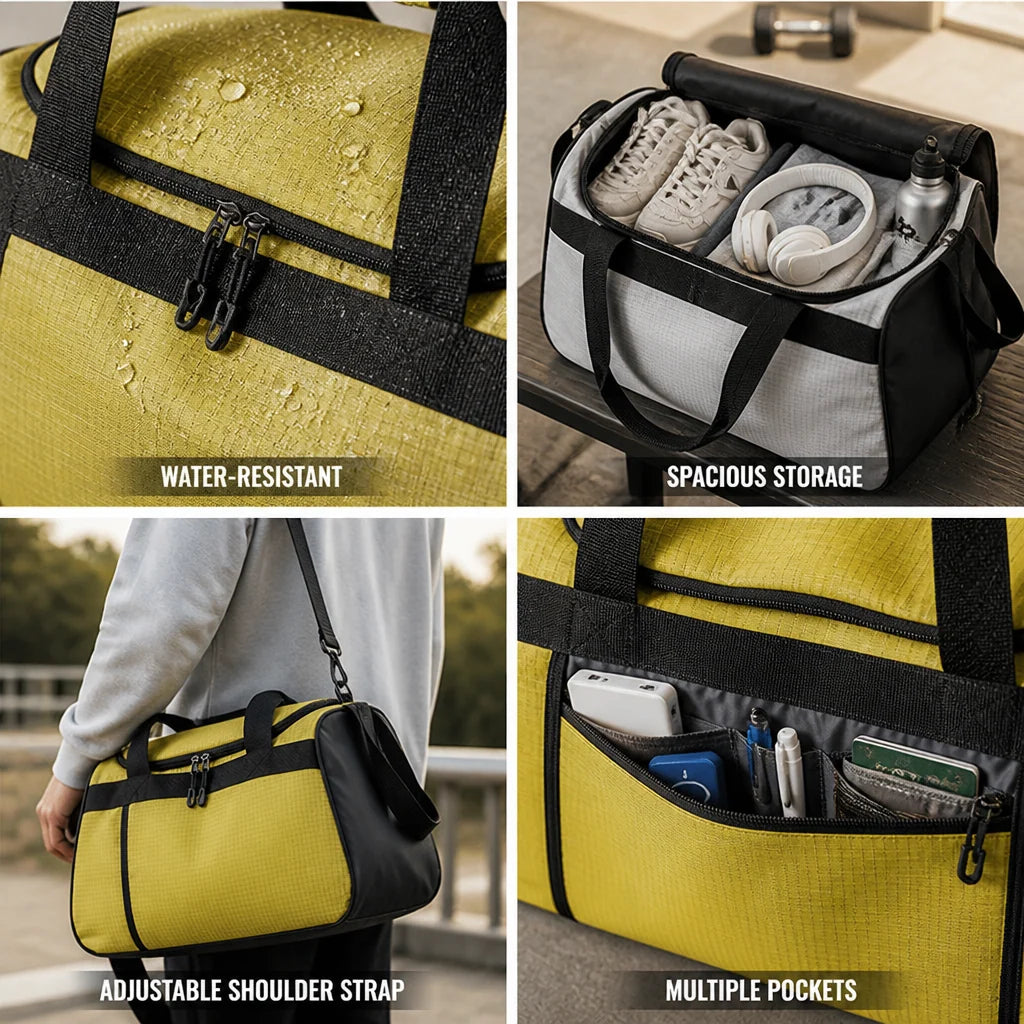 Gym Bag Water-Resistant Nylon & Multiple Pockets