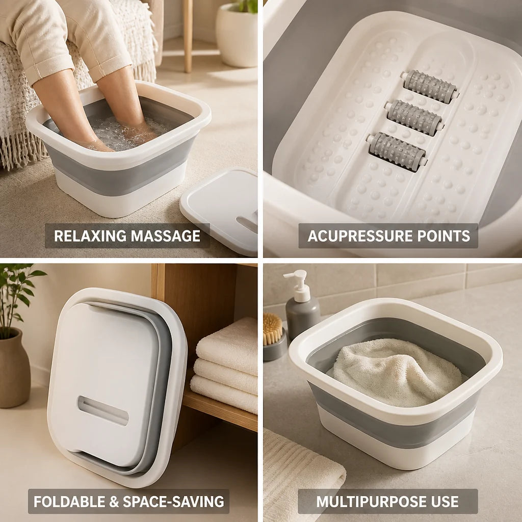 Foldable Silicone Foot Bath with Acupressure and Massage Rollers