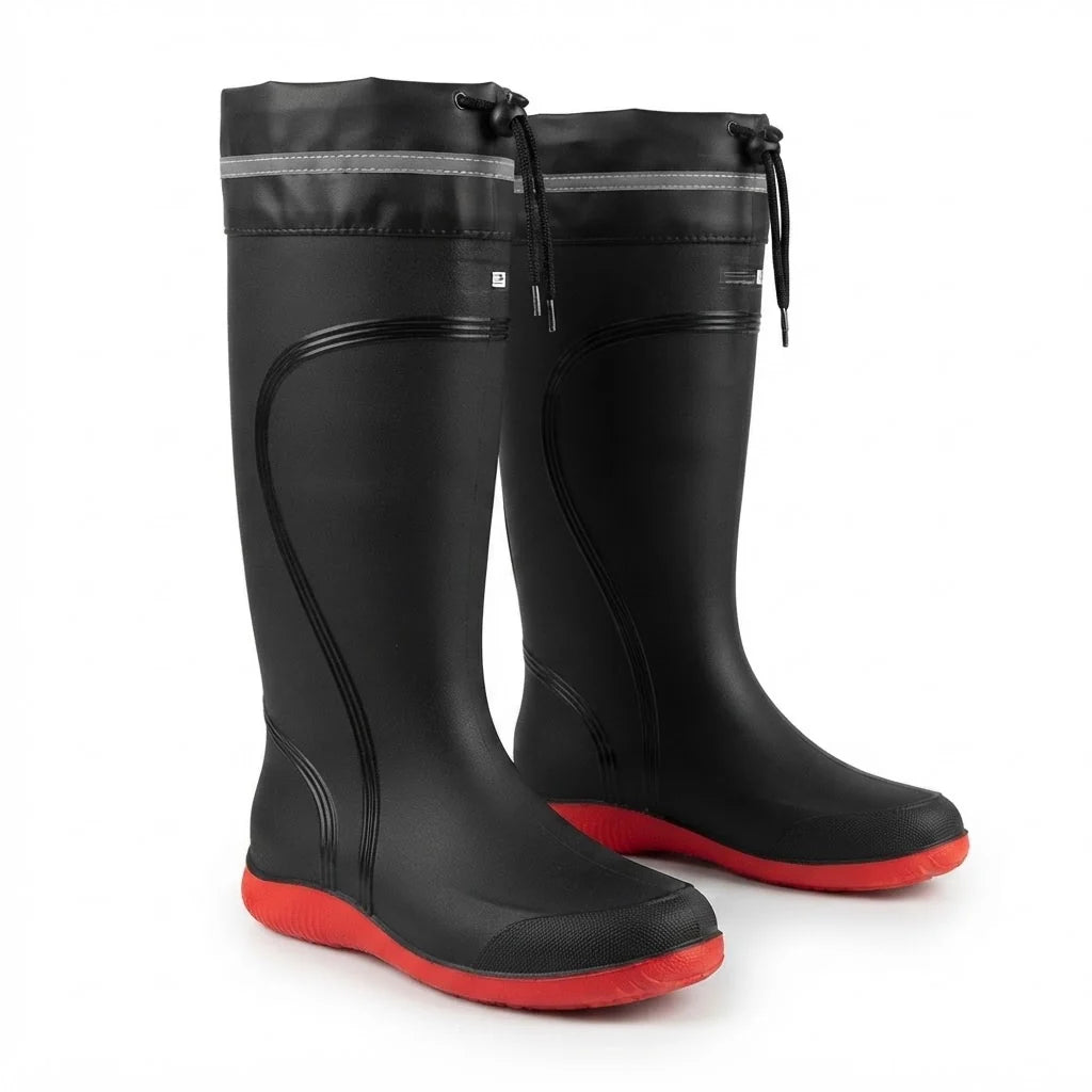 Waterproof, fleece-lined, non-slip knee-high rain boots