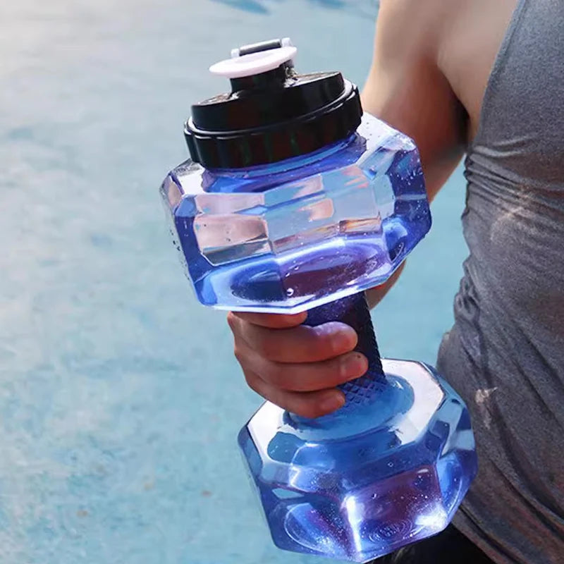 Dumbbell-shaped water bottle BPA-free with flip lid