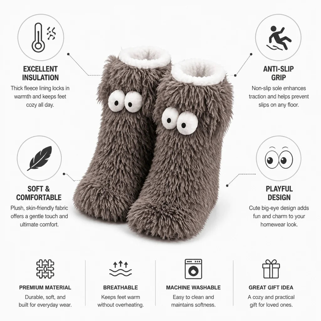 Plush, fleece-lined, non-slip house socks