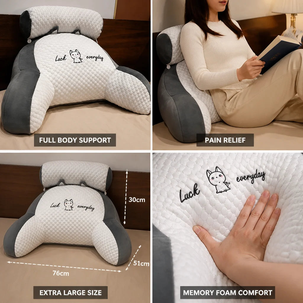 Extra-large reading pillow with memory foam and backrest (with armrests)
