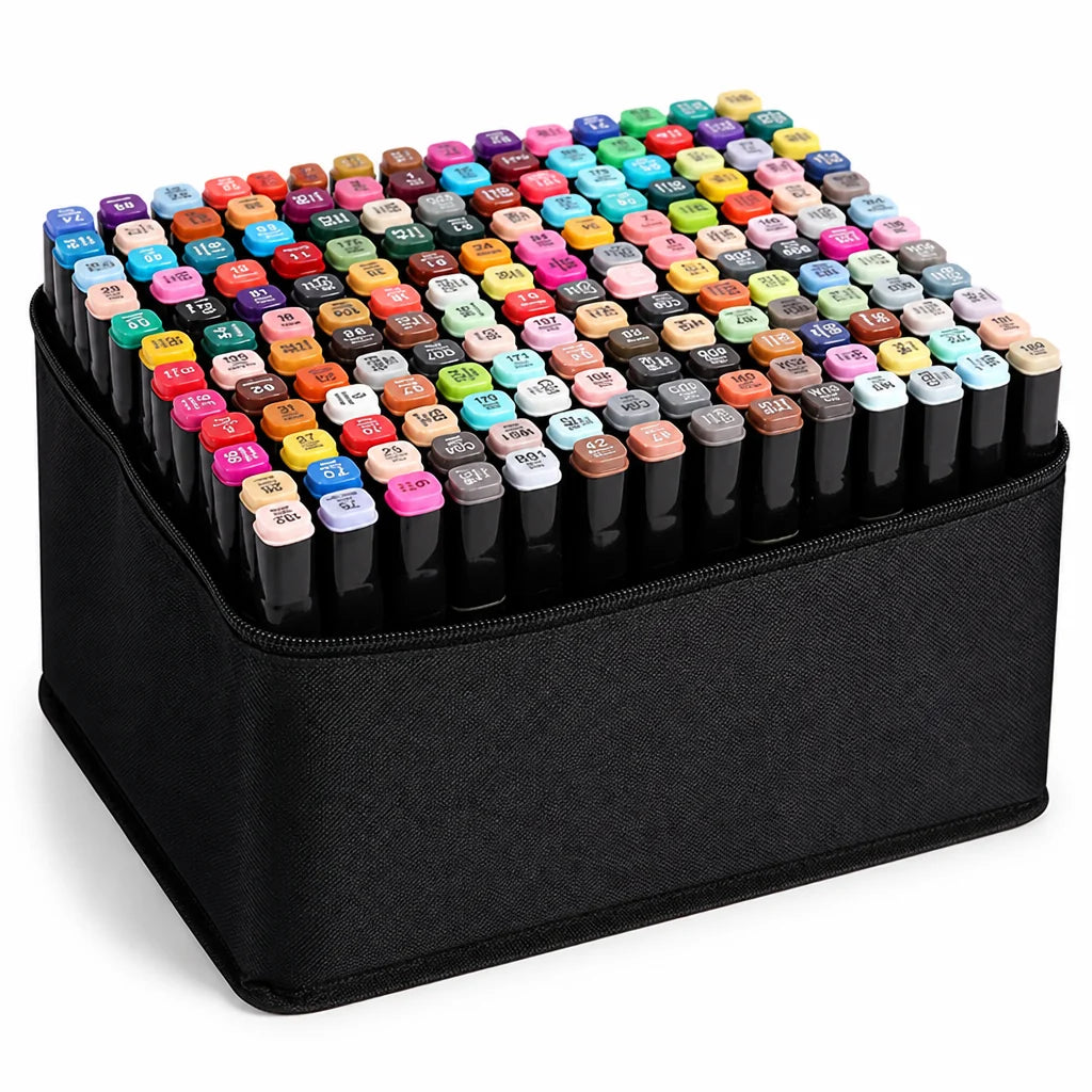 168-Color Dual-Tip Alcohol Marker Set (Zipper Bag)