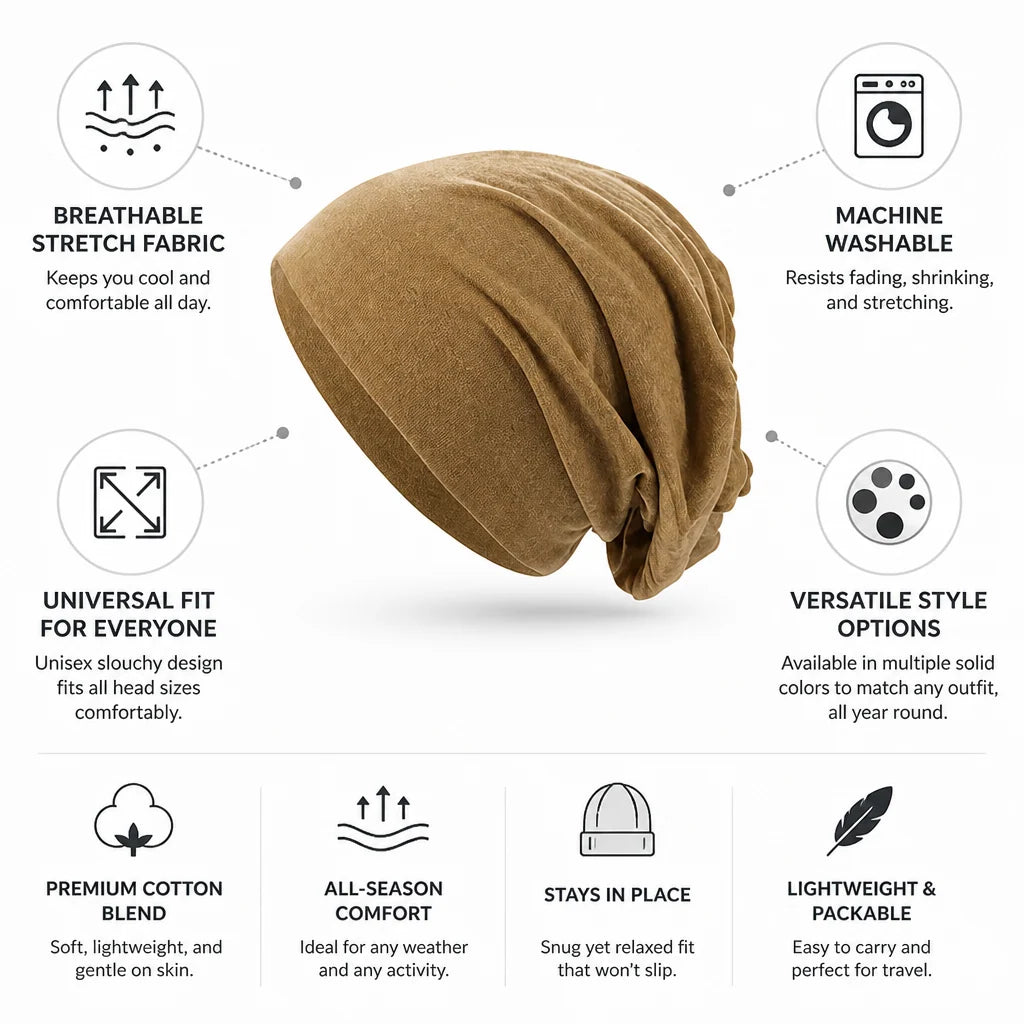 Loose Knit Beanie Cotton Spandex Blend Breathable Stretch Fabric (One Size)