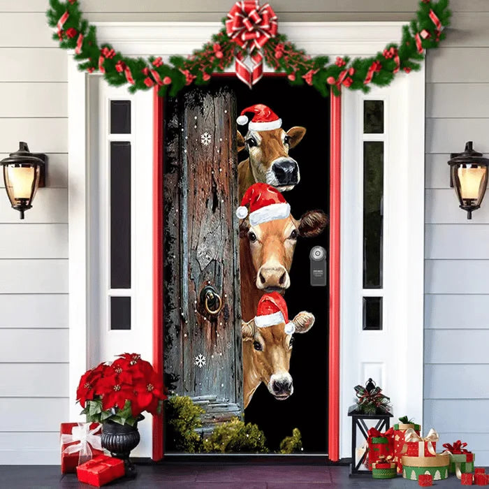 Christmas Door Cover Reusable Entryway Decor