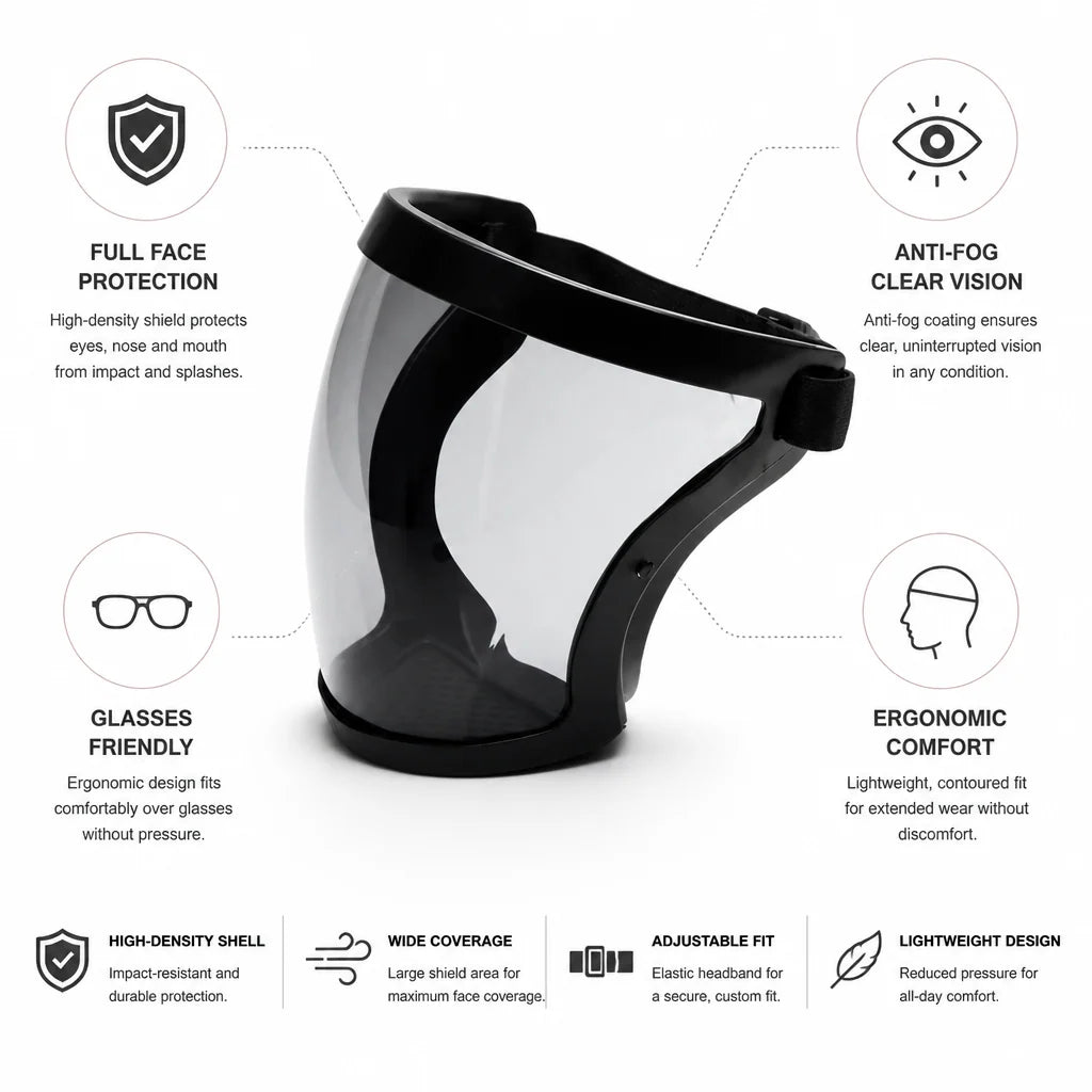 Full Face Shield Anti-Fog Clear Visor & Adjustable Headband