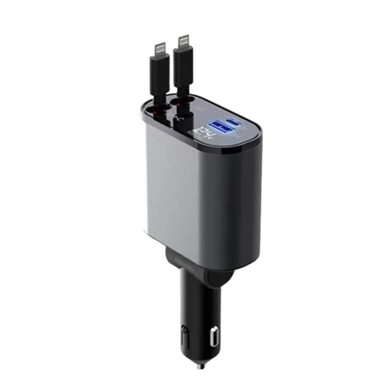4-in-1 Car Charger with Retractable Cable