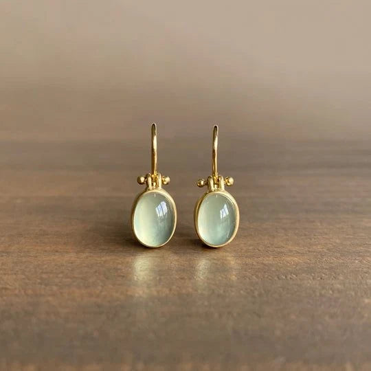 Moonstone Earrings Green Gemstone Silver Dangle