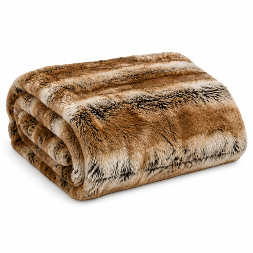 Faux Fur Throw Plush Blanket Machine Washable