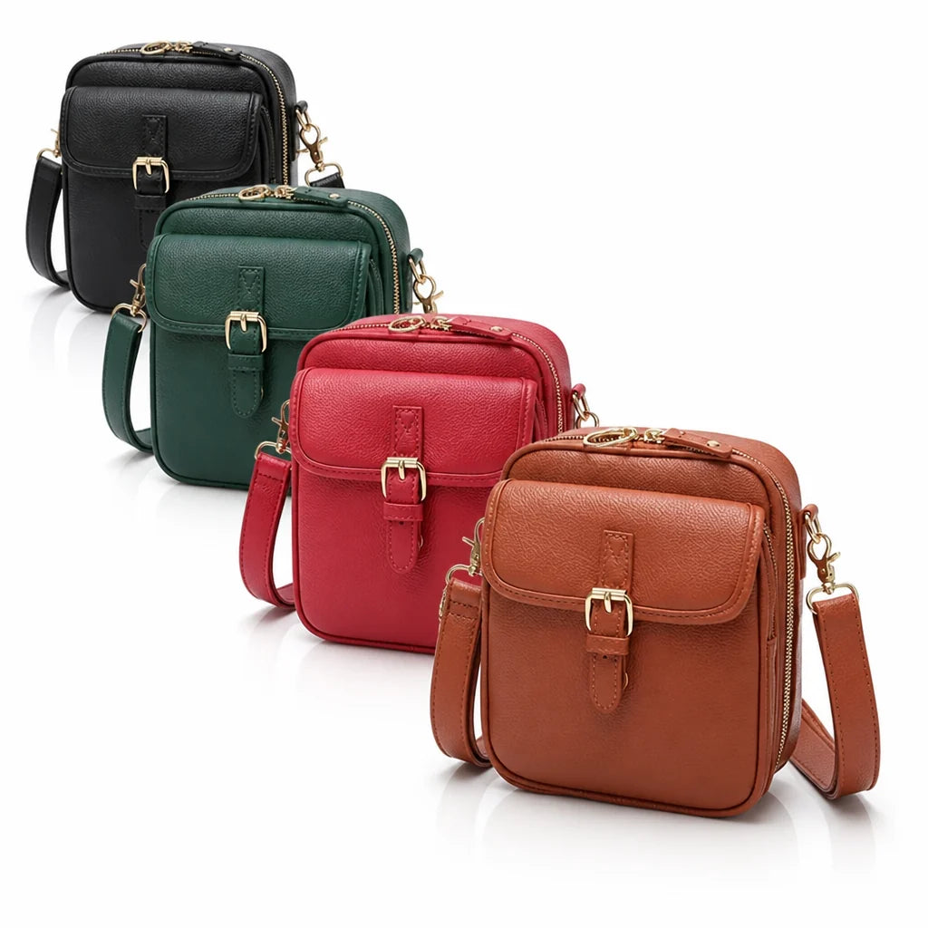 Compact Leather Crossbody Bag with Anti-Theft Protection
