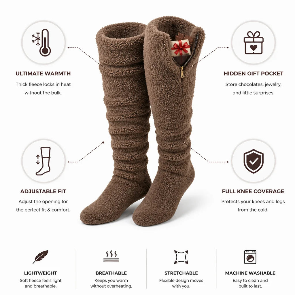 Velvety Fleece Adjustable Knee Socks (Hidden Gift Pocket)