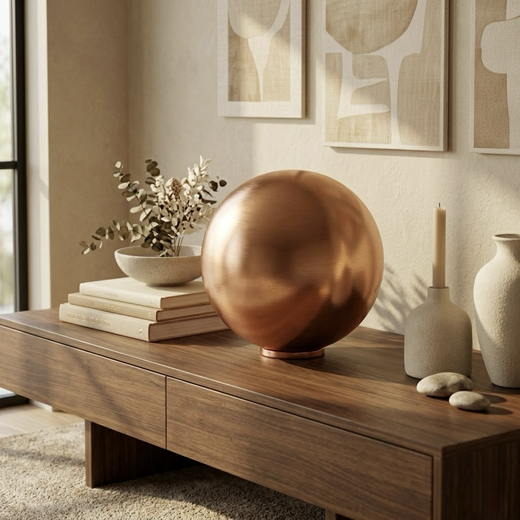 Copper-Tone Sphere Sculpture