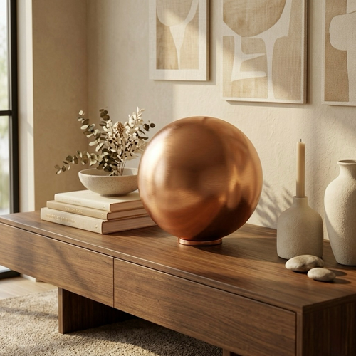 Copper-Tone Sphere Sculpture