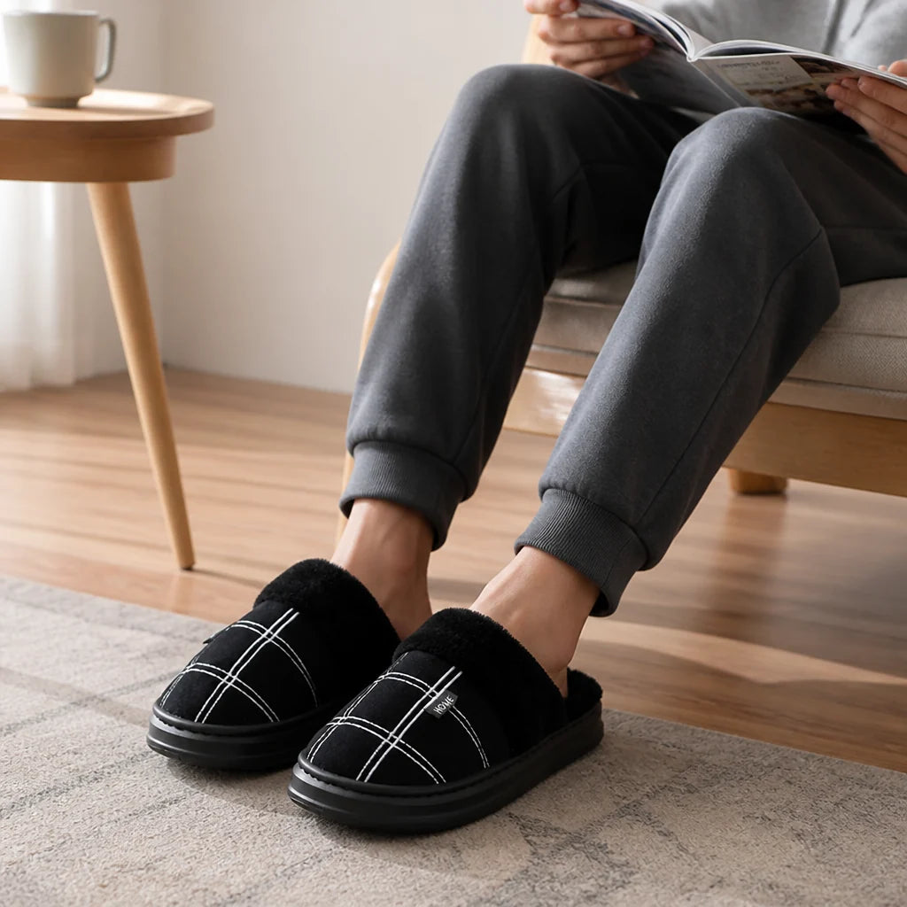 Extra-Large Plush House Slippers with Cotton Lining and Non-Slip Sole (Men)