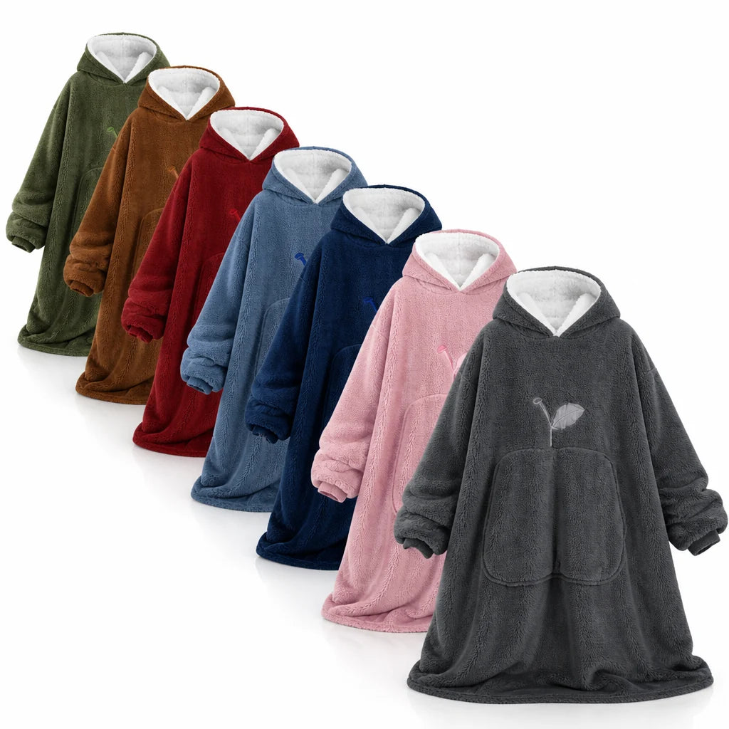 Oversized Sherpa Fleece Hoodie Blanket with Sleeves and Pocket (One Size)