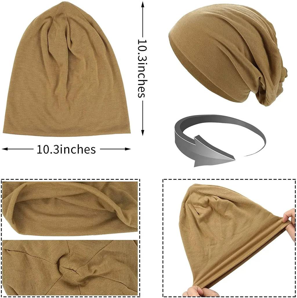 Loose Knit Beanie Cotton Spandex Blend Breathable Stretch Fabric (One Size)